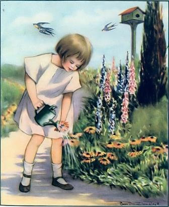 Young Girl watering garden